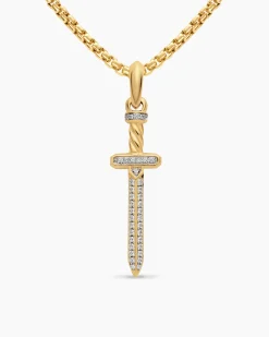 Pavé Sword Amulet 18K Yellow Gold with Diamonds, 41.3mm
