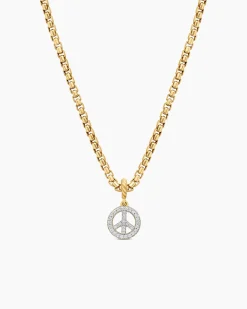 Peace Sign Amulet 18K Yellow Gold with Diamonds, 11mm