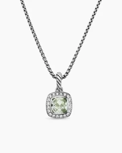 Petite Albion® Pendant Necklace Sterling Silver with Prasiolite and Diamonds, 7mm