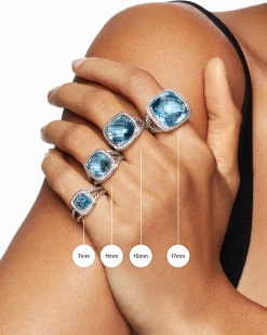 Petite Albion® Ring Sterling Silver with Blue Topaz and Diamonds, 7mm