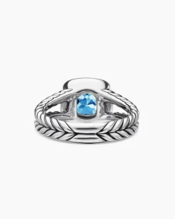 Petite Albion® Ring Sterling Silver with Blue Topaz and Diamonds, 7mm