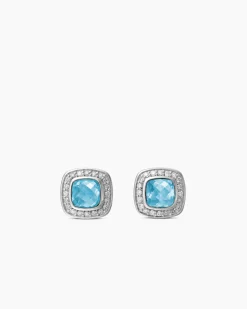 Petite Albion® Stud Earrings Sterling Silver with Blue Topaz and Pavé Diamonds, 5mm