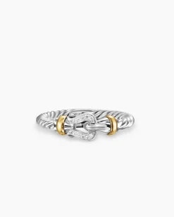 Petite Buckle Ring Sterling Silver with 18K Yellow Gold and Diamonds, 2mm