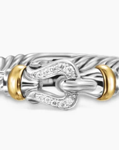 Petite Buckle Ring Sterling Silver with 18K Yellow Gold and Diamonds, 2mm
