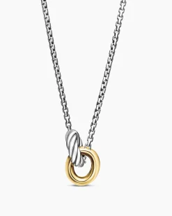 Petite Cable Linked Necklace Sterling Silver with 14K Yellow Gold, 15mm