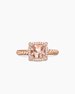 Petite Chatelaine® Pavé Bezel Ring 18K Rose Gold with Morganite and Diamonds, 7mm