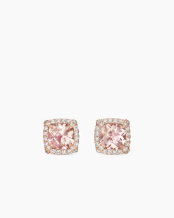 Petite Chatelaine® Pavé Bezel Stud Earrings 18K Rose Gold with Morganite and Diamonds, 5mm