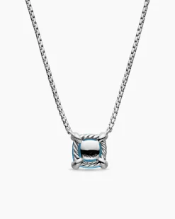 Petite Chatelaine® Pendant Necklace Sterling Silver with Blue Topaz and Diamonds, 9mm