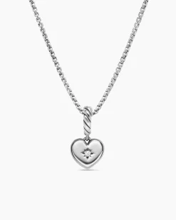 Petite Compass Heart Amulet Sterling Silver with Diamond, 7.4mm