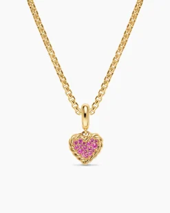Petite DY Elements® Heart Plate Pendant 18K Yellow Gold with Pink Sapphires, 8.2mm