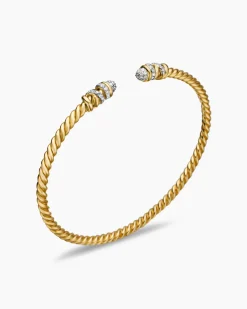 Petite Helena Cablespira® Bracelet 18K Yellow Gold with Diamonds, 3mm