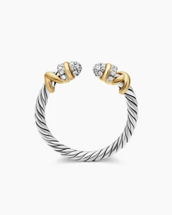 Petite Helena Open Ring Sterling Silver with 18K Yellow Gold and Diamonds, 2.5mm