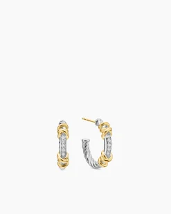 Petite Helena Wrap Hoop Earrings Sterling Silver with 18K Yellow Gold and Diamonds, 18mm