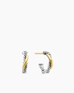 Petite Infinity Huggie Hoop Earrings Sterling Silver with 14K Yellow Gold, 3mm