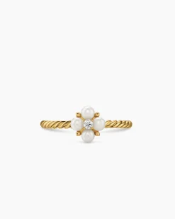 Petite Modern Renaissance® Pearl Ring 18K Yellow Gold with Pearls and Center Diamond, 7.9mm