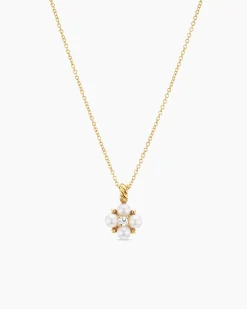 Petite Modern Renaissance® Pearl Pendant Necklace 18K Yellow Gold with Pearls and Center Diamond, 7.3mm