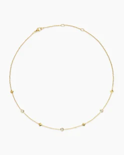 Petite Modern Renaissance® Pyramid Station Necklace 18K Yellow Gold with Diamonds, 4.6mm