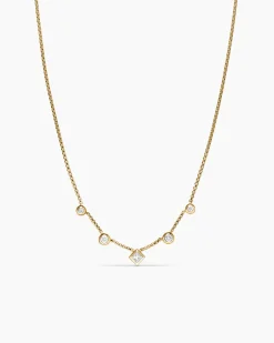 Petite Modern Renaissance® Station Chain Necklace 18K Yellow Gold with Diamonds, 3.4mm