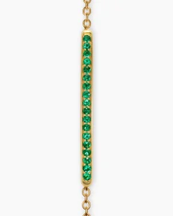 Petite Pavé Bar Bracelet 18K Yellow Gold with Emeralds, 1.7mm