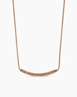 Petite Pavé Bar Necklace 18K Rose Gold with Cognac Diamonds, 1.25mm