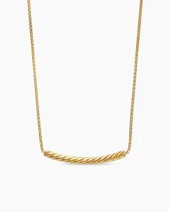 Petite Pavé Bar Necklace 18K Yellow Gold with Rubies, 1.25mm
