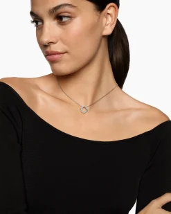 Petite Pavé Crossover Pendant Necklace 18K White Gold with Diamonds, 15.5mm