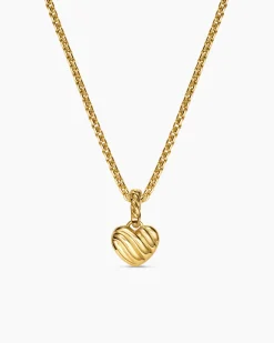 Petite Pavé Heart Amulet 18K Yellow Gold with Pink Sapphires, 7.4mm