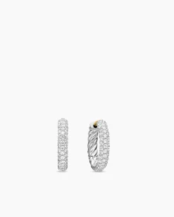 Petite Pavé Huggie Hoop Earrings Sterling Silver with Diamonds, 14mm