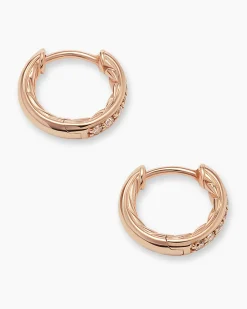 Petite Pavé Huggie Hoop Earrings 18K Rose Gold with Cognac Diamonds, 12mm