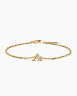 Petite Pavé Initial Chain Bracelet 18K Yellow Gold with Diamond A