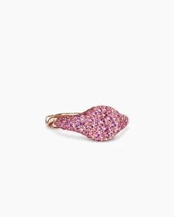 Petite Pavé Pinky Ring 18K Rose Gold with Pink Sapphires, 7mm