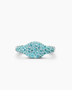 Petite Pavé Pinky Ring 18K White Gold with Paraiba Tourmalines, 7mm