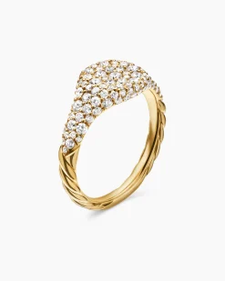 Petite Pavé Pinky Ring 18K Yellow Gold with Diamonds, 7mm