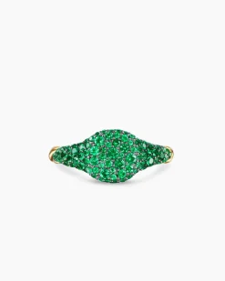 Petite Pavé Pinky Ring 18K Yellow Gold with Emeralds, 7mm