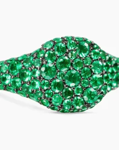 Petite Pavé Pinky Ring 18K Yellow Gold with Emeralds, 7mm