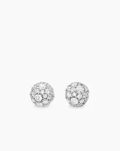 Petite Pavé Stud Earrings 18K Yellow Gold with Diamonds, 4.5mm