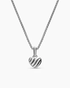 Petite Puffy Cable Heart Necklace Sterling Silver, 7.4mm