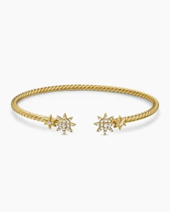 Petite Starburst Cable Bracelet 18K Yellow Gold with Diamonds, 2.6mm