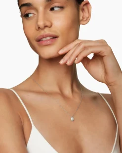 Petite Starburst Pendant Necklace Sterling Silver with Diamonds, 10.5mm