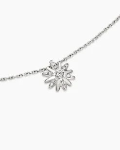 Petite Starburst Pendant Necklace Sterling Silver with Diamonds, 10.5mm