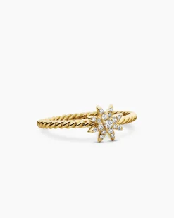 Petite Starburst Station Ring 18K Yellow Gold with Diamonds, 7.5mm