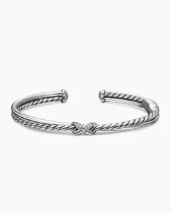 Petite X Center Station Bracelet Sterling Silver with Diamonds, 5.2mm