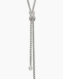 Petite X Lariat Necklace Sterling Silver with Diamonds