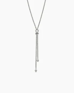 Petite X Lariat Necklace Sterling Silver with Diamonds