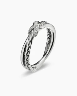 Petite X Ring Sterling Silver with Diamonds, 4mm