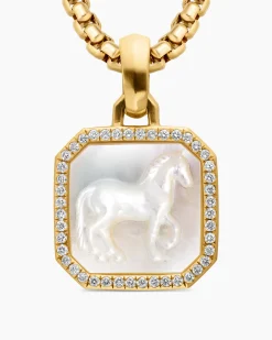 Petrvs® Horse Amulet 18K Yellow Gold with Mother of Pearl and Diamonds, 16.4mm