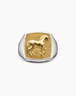 Petrvs® Horse Signet Ring Sterling Silver with 18K Yellow Gold, 18.3mm