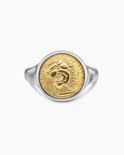 Petrvs® Lion Pinky Ring Sterling Silver with 18K Yellow Gold, 15mm