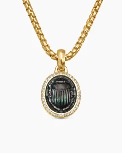 Petrvs® Scarab Amulet 18K Yellow Gold with Black Mother of Pearl and Diamonds, 16.3mm