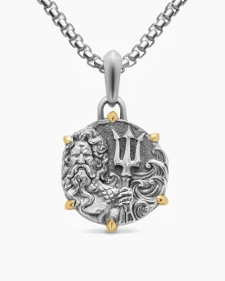 Poseidon Amulet Sterling Silver with 18K Yellow Gold, 26.4mm